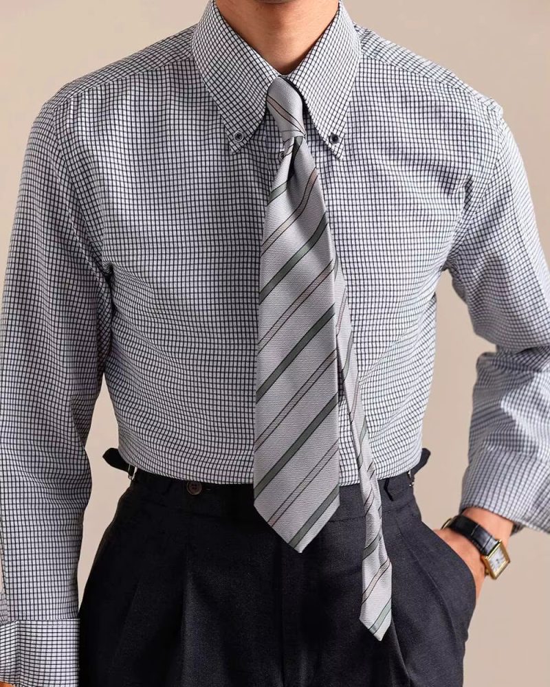 Vintage Style Button Down Plaid Long Sleeved Lightweight Casual Shirt