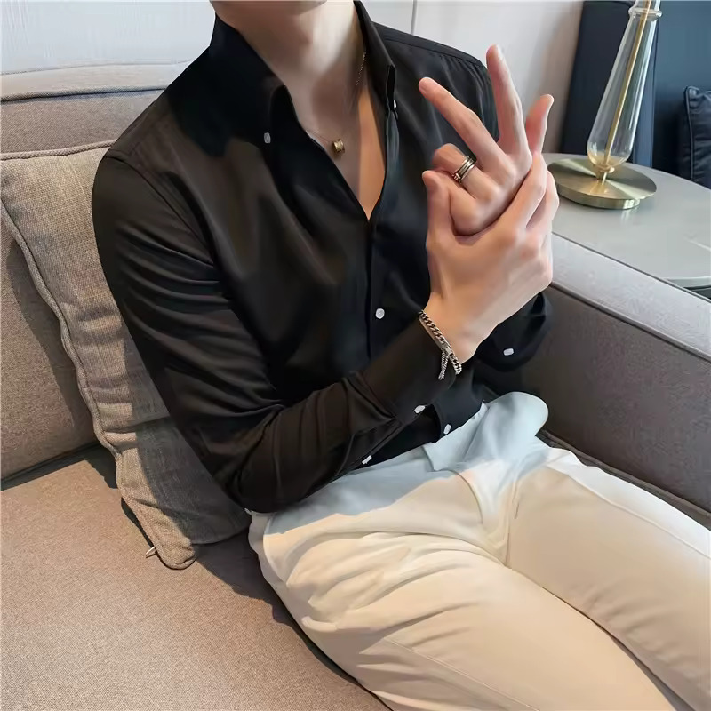 Wrinkle free Casual Fashionable Slim-fit with A Lapel Design Shirt