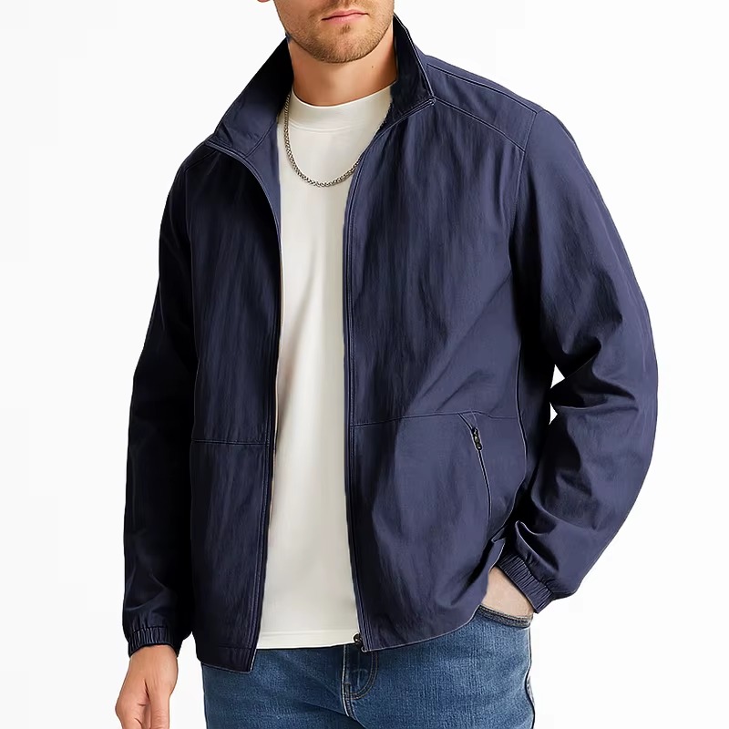 Men's Turndown Collar Long Sleeve Athletic Full Zip Up Lightweight Jackets